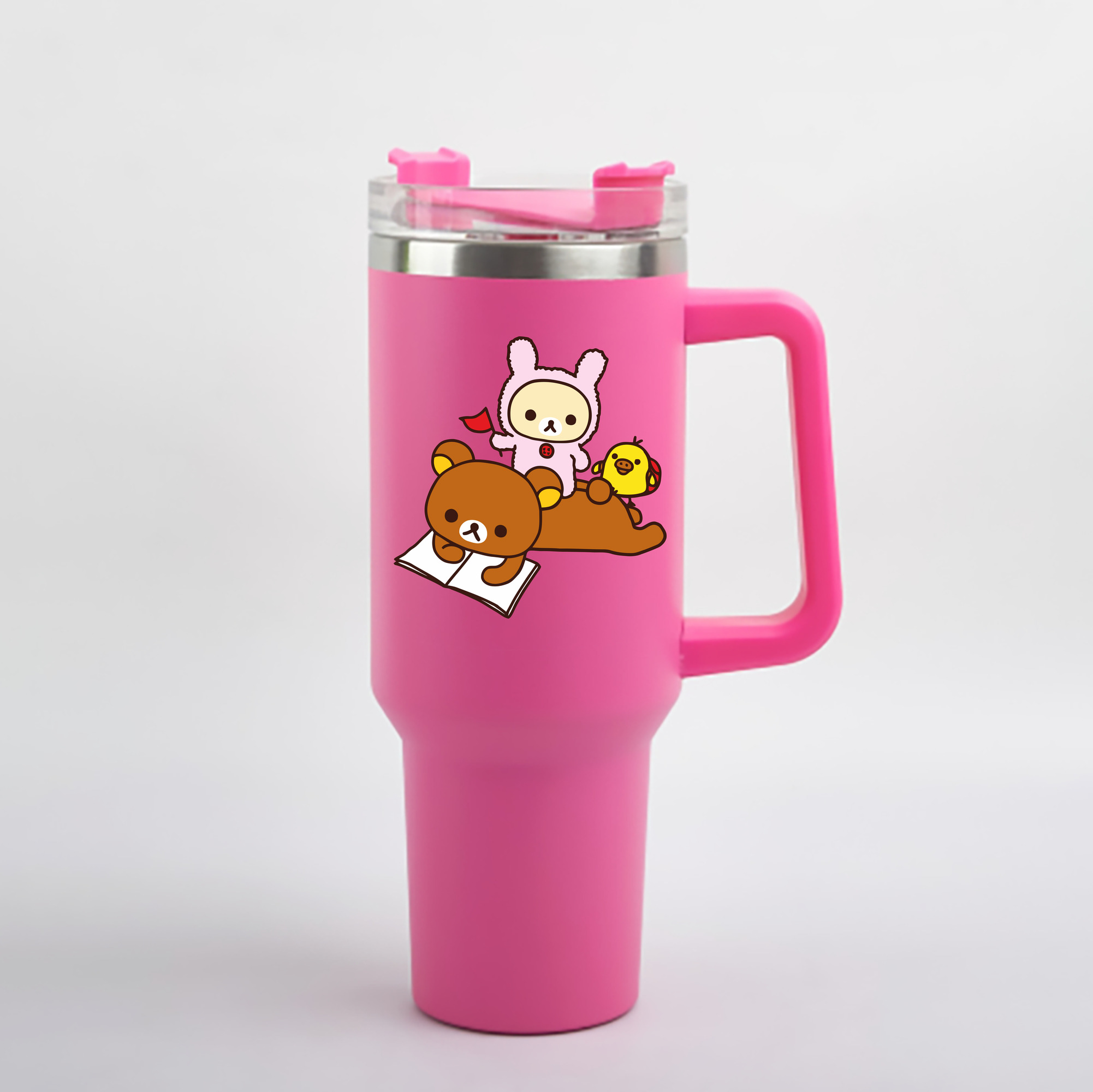 （画像用） リラックマ リラックマ キイロイトリ Rilakkuma Korilakkuma Kiiroitori 1200mL車用タンブラー - クリスタルステッカー（プラスチックストロー付き）